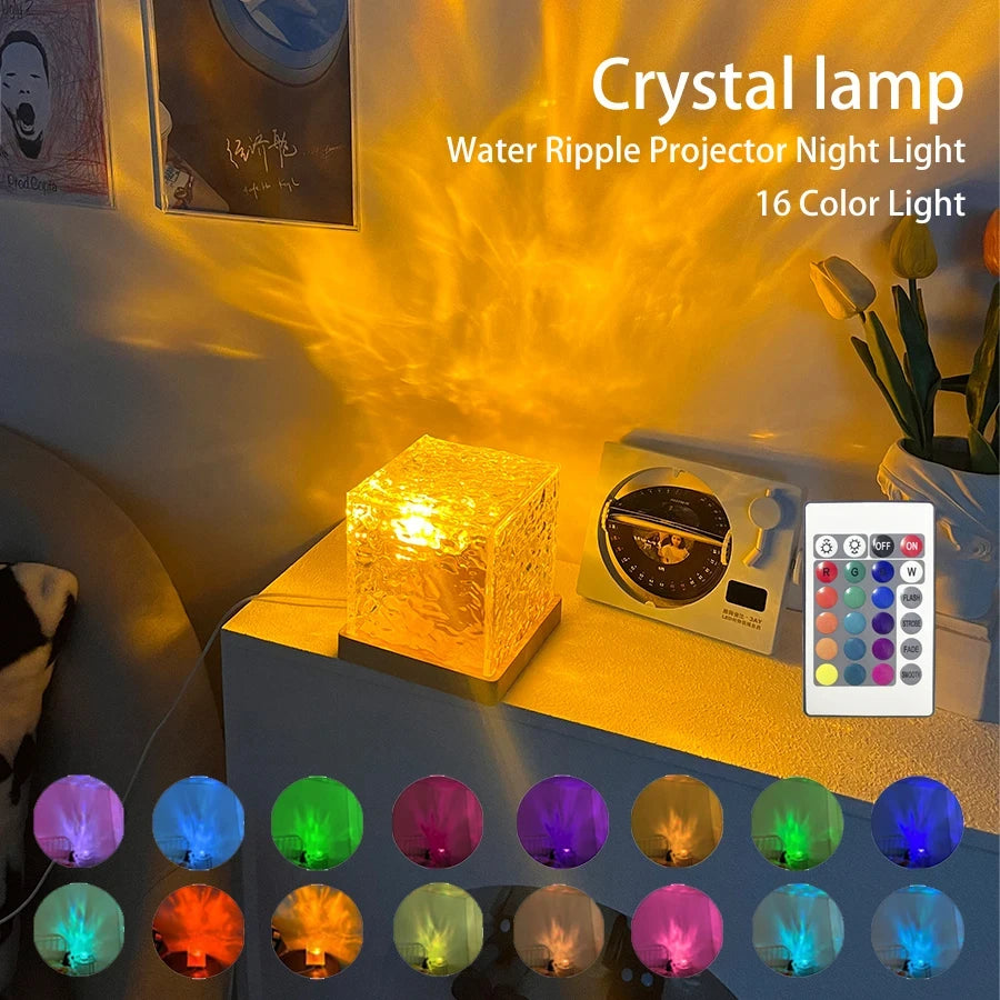 Aurora Northern Night Light Ocean Wave Projector Gemly Water Pattern Cube Light Gradual Rotating Flame Wave Effect Colorful Lamp