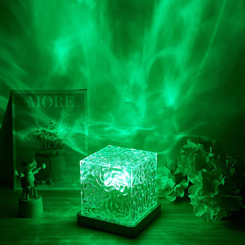 Aurora Northern Night Light Ocean Wave Projector Gemly Water Pattern Cube Light Gradual Rotating Flame Wave Effect Colorful Lamp