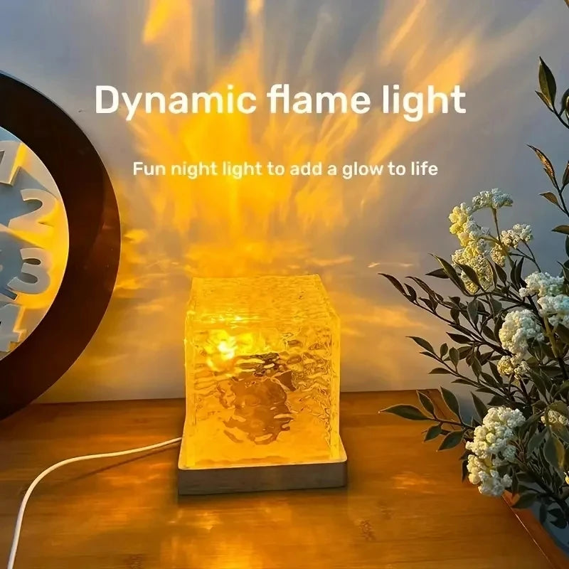 Aurora Northern Night Light Ocean Wave Projector Gemly Water Pattern Cube Light Gradual Rotating Flame Wave Effect Colorful Lamp