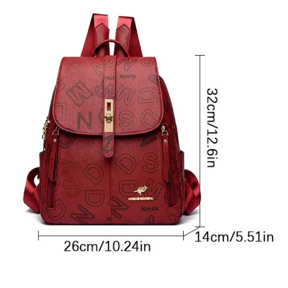 Vintage Printing Women Backpack Large Capacity with Multiple Pockets Casual Daypack Designer Leather Backpack Travel Bagpack
