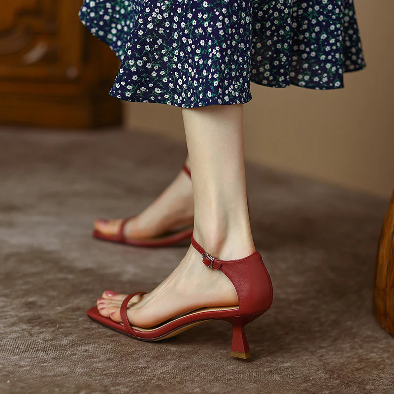 JOZHAMTA Size 33-40 Women Kitten Heel Sandals Real Leather Ankle Strap High Heels Shoes Summer 2025  Party Office Lady Dress