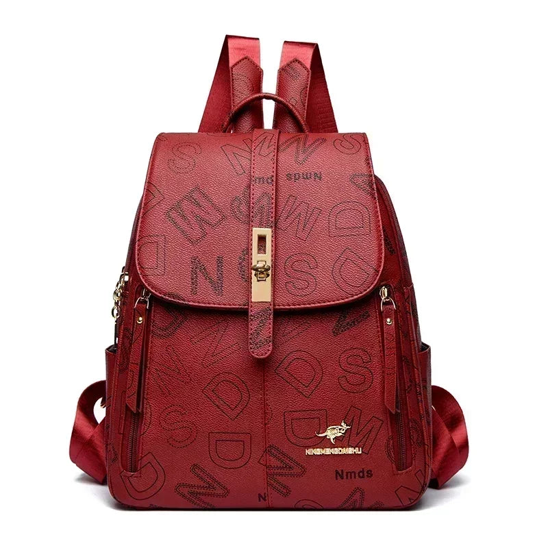 Vintage Printing Women Backpack Large Capacity with Multiple Pockets Casual Daypack Designer Leather Backpack Travel Bagpack