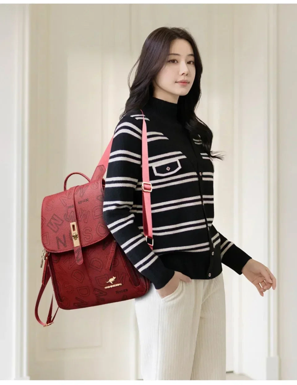 Vintage Printing Women Backpack Large Capacity with Multiple Pockets Casual Daypack Designer Leather Backpack Travel Bagpack