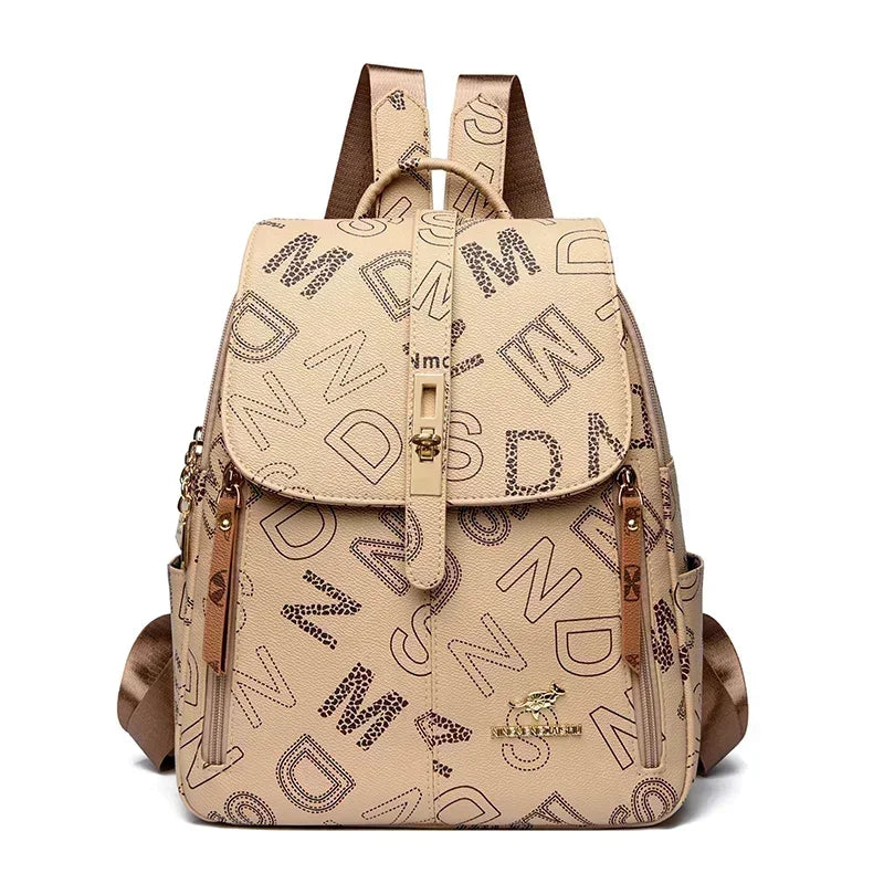 Vintage Printing Women Backpack Large Capacity with Multiple Pockets Casual Daypack Designer Leather Backpack Travel Bagpack