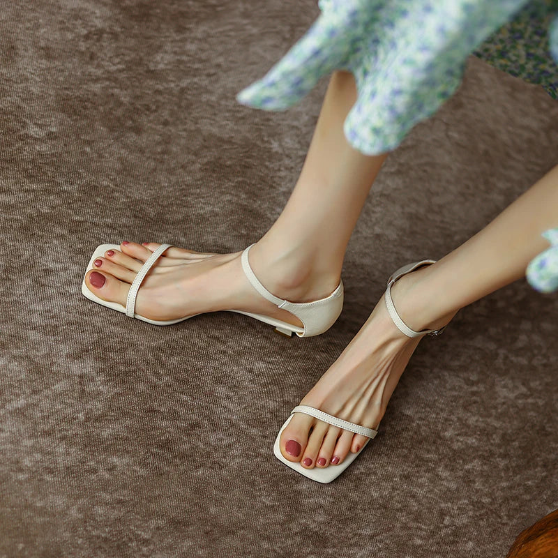 JOZHAMTA Size 33-40 Women Kitten Heel Sandals Real Leather Ankle Strap High Heels Shoes Summer 2025  Party Office Lady Dress