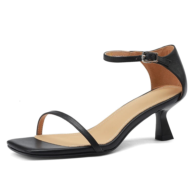 JOZHAMTA Size 33-40 Women Kitten Heel Sandals Real Leather Ankle Strap High Heels Shoes Summer 2025  Party Office Lady Dress