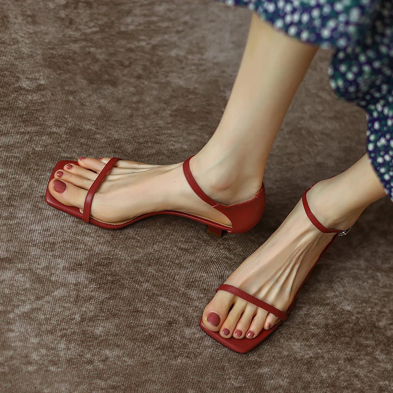 JOZHAMTA Size 33-40 Women Kitten Heel Sandals Real Leather Ankle Strap High Heels Shoes Summer 2025  Party Office Lady Dress
