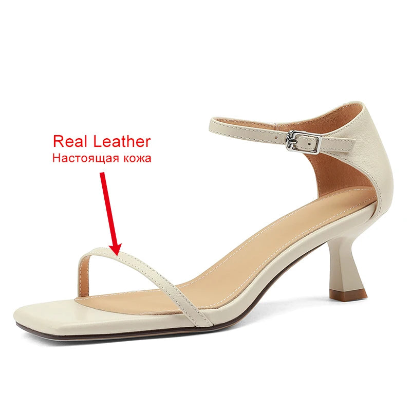 JOZHAMTA Size 33-40 Women Kitten Heel Sandals Real Leather Ankle Strap High Heels Shoes Summer 2025  Party Office Lady Dress