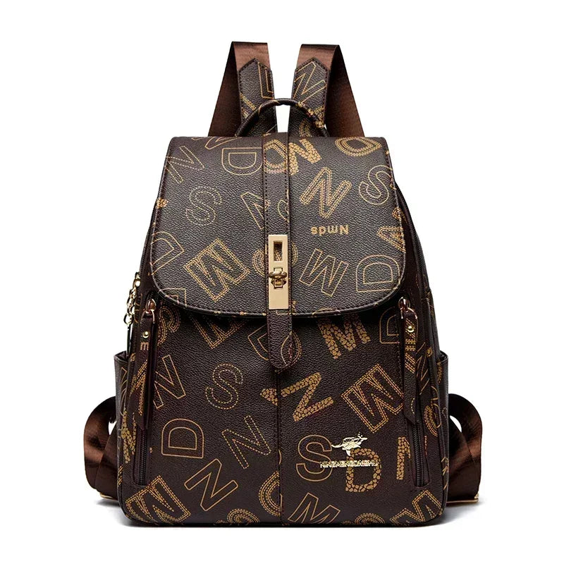 Vintage Printing Women Backpack Large Capacity with Multiple Pockets Casual Daypack Designer Leather Backpack Travel Bagpack