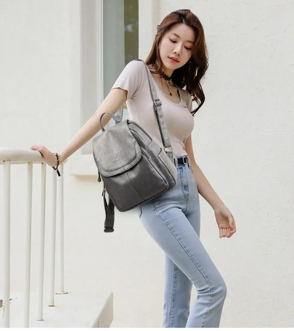 Vintage Printing Women Backpack Large Capacity with Multiple Pockets Casual Daypack Designer Leather Backpack Travel Bagpack