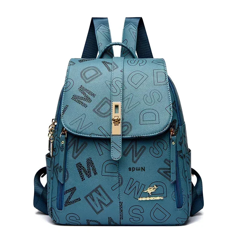 Vintage Printing Women Backpack Large Capacity with Multiple Pockets Casual Daypack Designer Leather Backpack Travel Bagpack