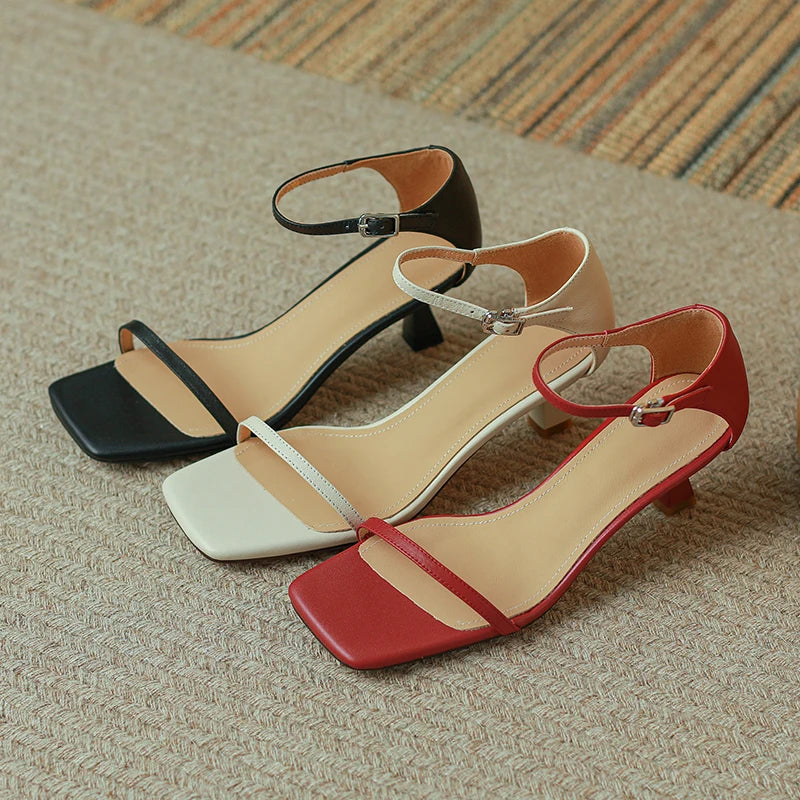 JOZHAMTA Size 33-40 Women Kitten Heel Sandals Real Leather Ankle Strap High Heels Shoes Summer 2025  Party Office Lady Dress