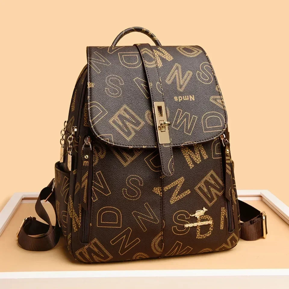 Vintage Printing Women Backpack Large Capacity with Multiple Pockets Casual Daypack Designer Leather Backpack Travel Bagpack