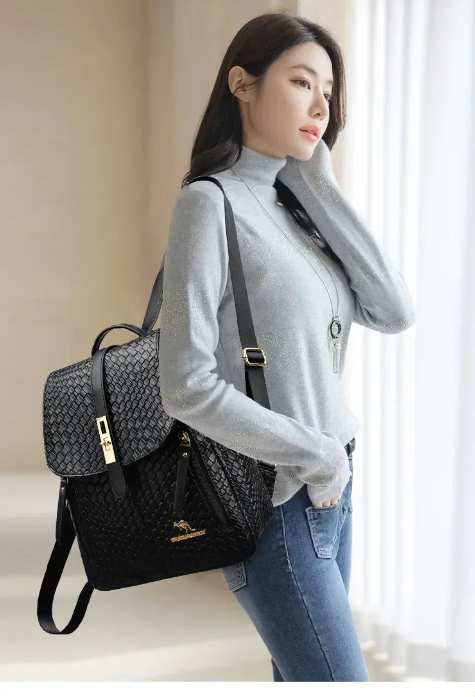 Vintage Printing Women Backpack Large Capacity with Multiple Pockets Casual Daypack Designer Leather Backpack Travel Bagpack