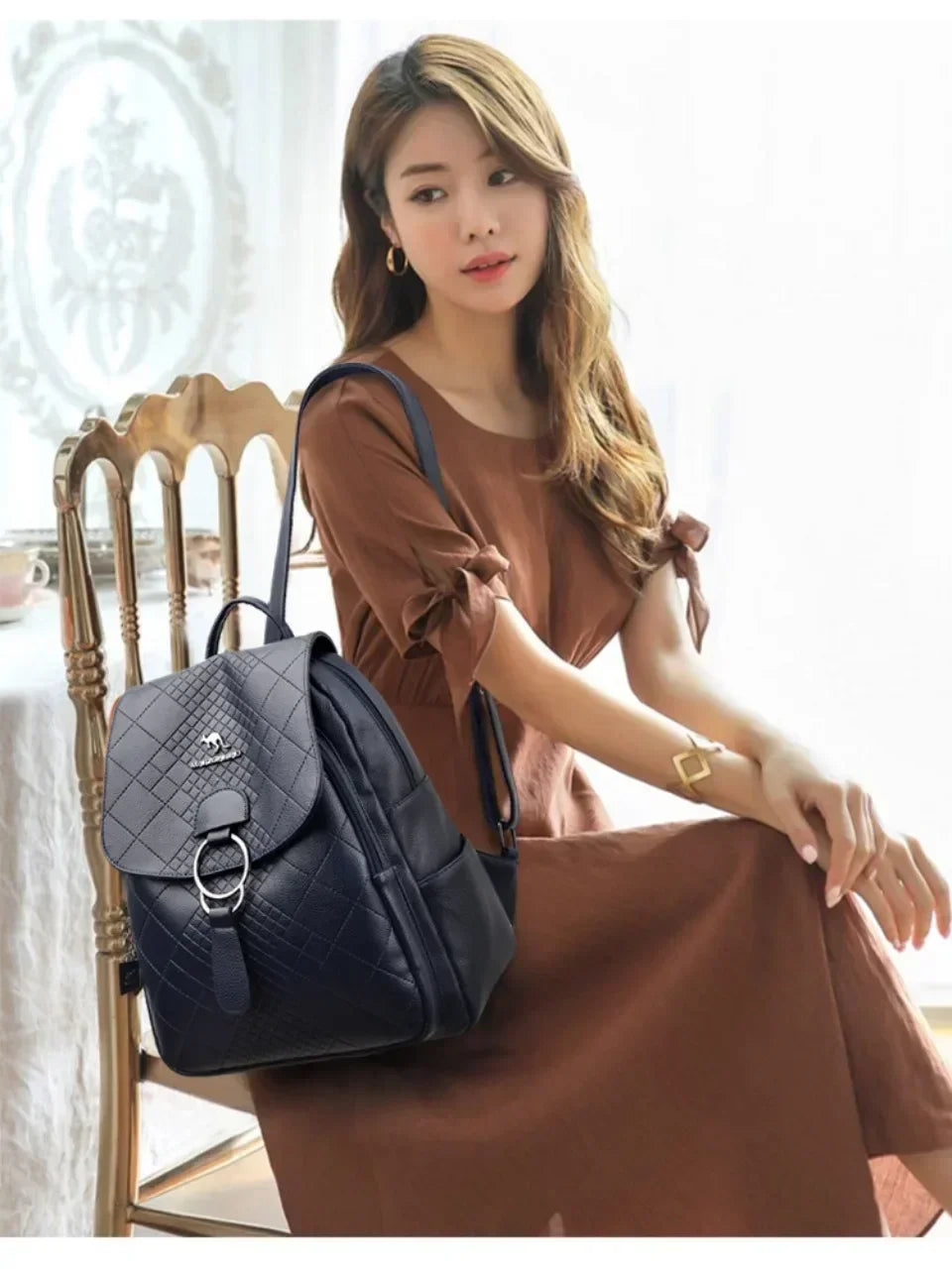 Vintage Printing Women Backpack Large Capacity with Multiple Pockets Casual Daypack Designer Leather Backpack Travel Bagpack