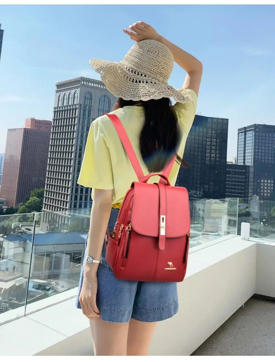 Vintage Printing Women Backpack Large Capacity with Multiple Pockets Casual Daypack Designer Leather Backpack Travel Bagpack