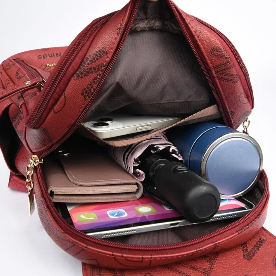 Vintage Printing Women Backpack Large Capacity with Multiple Pockets Casual Daypack Designer Leather Backpack Travel Bagpack
